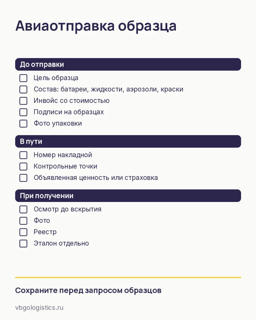 Чек-лист авиаотправки коммерческих образцов из Китая
