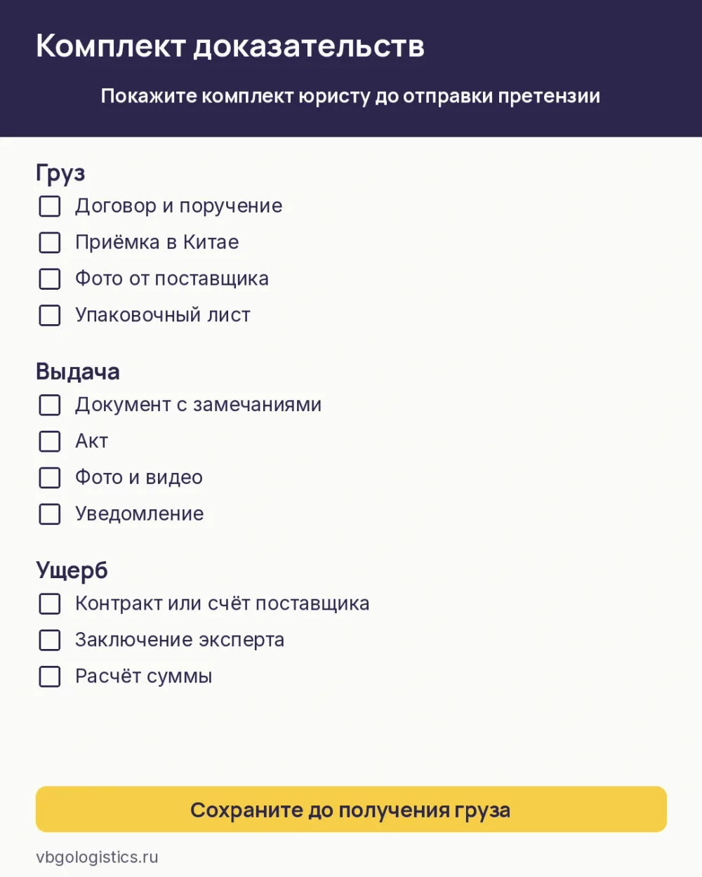 Чек-лист документов для претензии о повреждении карго-груза