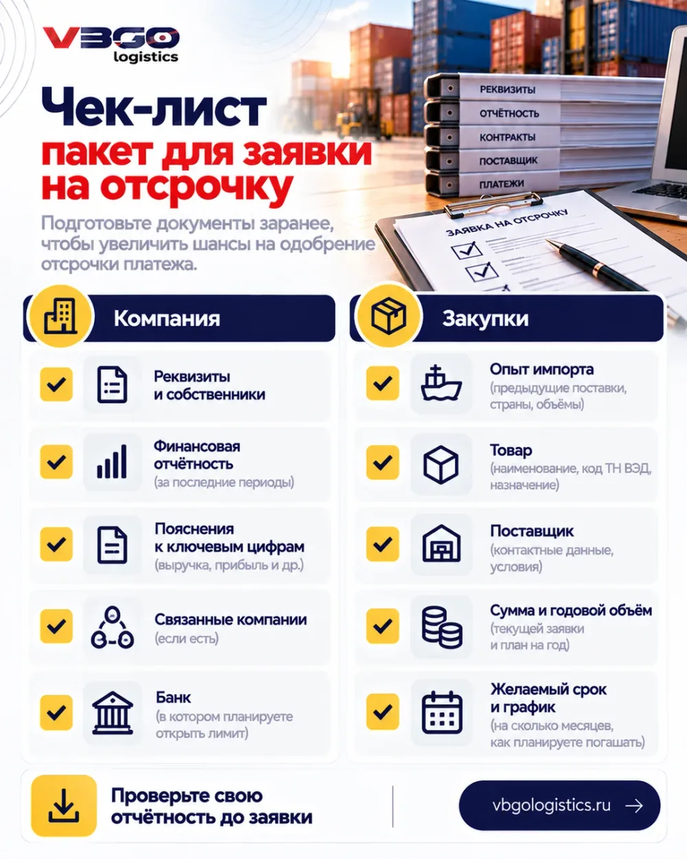 Чек-лист документов компании для рассмотрения отсрочки платежа