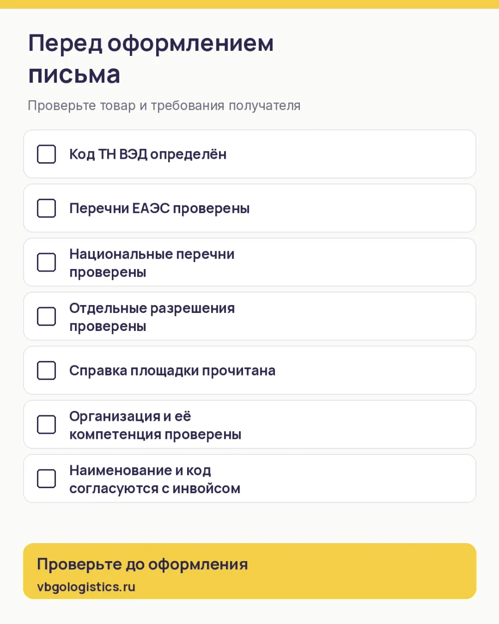 Чек-лист проверки перед оформлением отказного письма на товар