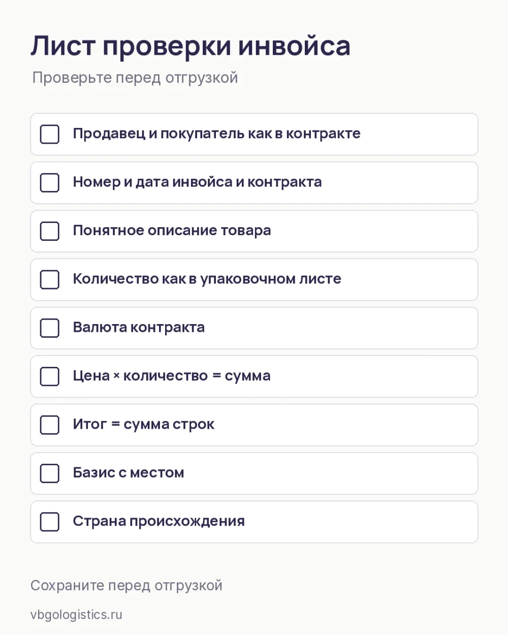 Чек-лист проверки инвойса из Китая перед отгрузкой