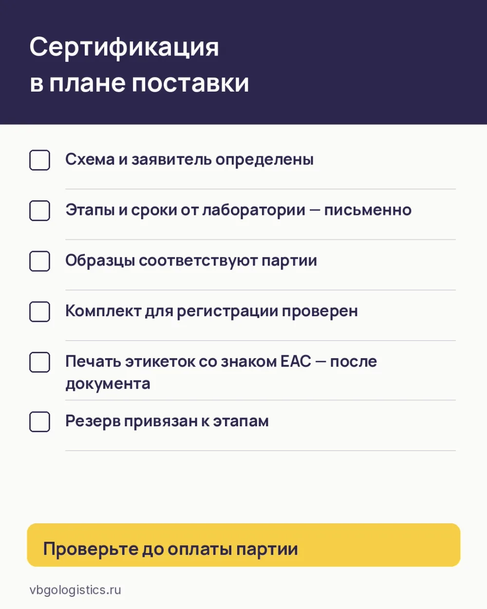 Чек-лист планирования сертификации в сроке первой поставки из Китая