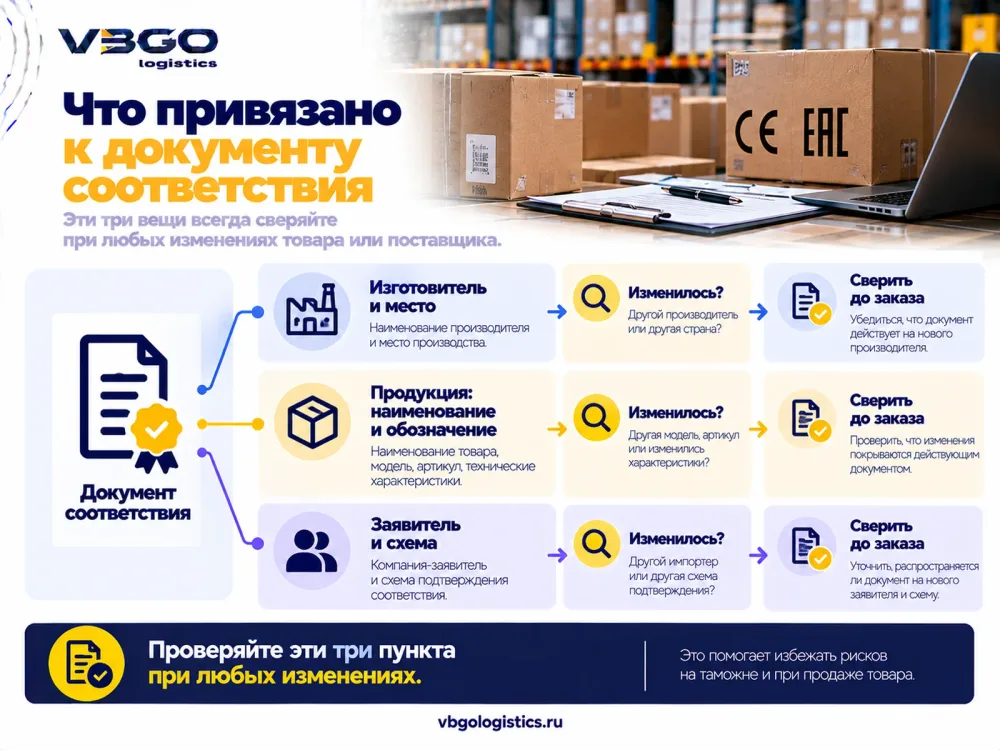 Схема: документ соответствия привязан к изготовителю, продукции и заявителю