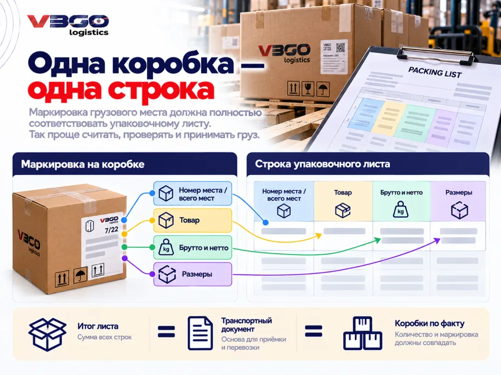 Связь маркировки грузового места со строкой упаковочного листа