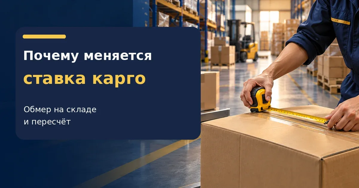 Контрольный замер грузового места рулеткой на складе перед отправкой карго из Китая