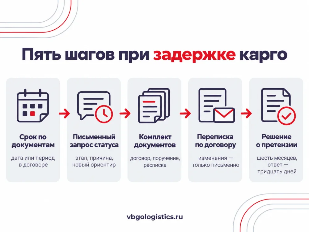 Пять шагов при задержке карго: срок, запрос статуса, документы, переписка, претензия