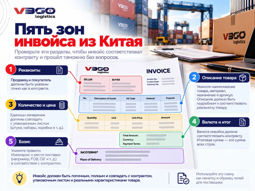 Пять зон коммерческого инвойса, которые нужно сверить с контрактом