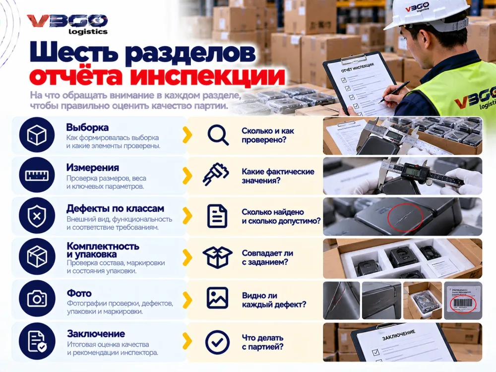 Шесть разделов отчёта инспекции товара в Китае и вопросы к каждому