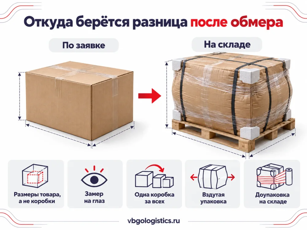 Причины расхождения размеров грузового места в заявке и при обмере на складе
