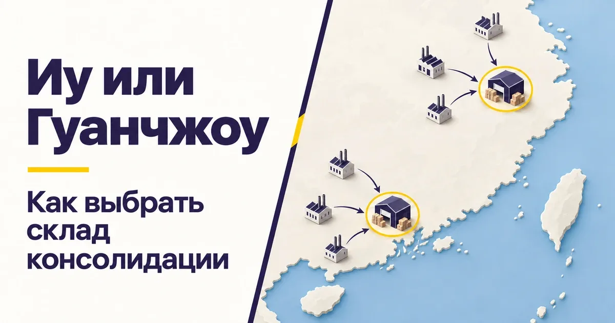 Схема выбора склада консолидации в Китае между Иу и Гуанчжоу по расположению поставщиков