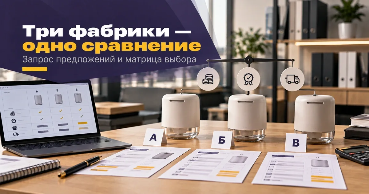 Сравнение предложений трёх китайских фабрик по единому запросу