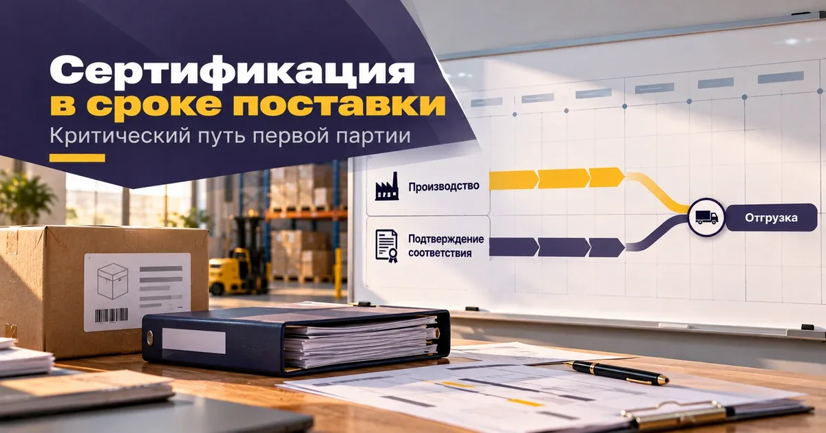 План первой поставки из Китая с параллельными этапами производства и сертификации